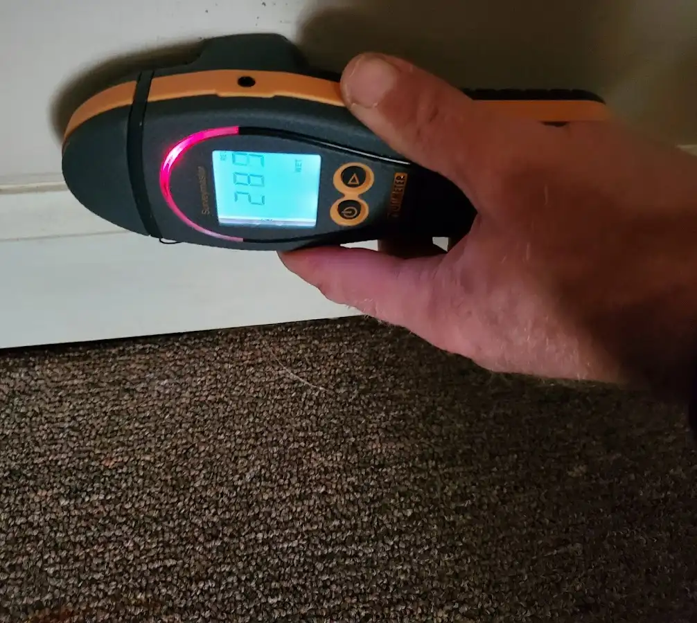 Moisture detection at baseboard during Burst Pipe Cleanup in Ocean Springs
